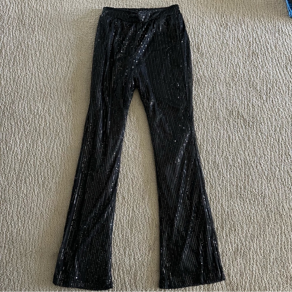 Black Sparkle Flare Pants